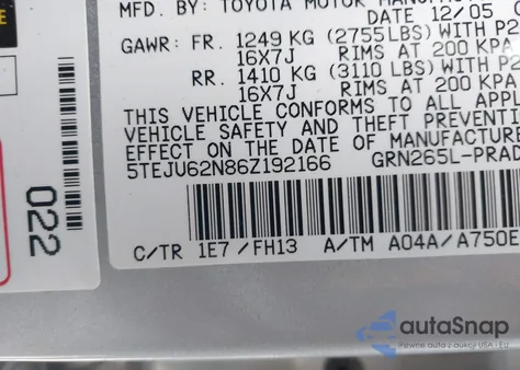 2006 Toyota Tacoma Prerunner V6 из США, поврежденный, VIN 5TEJU62N86Z192166